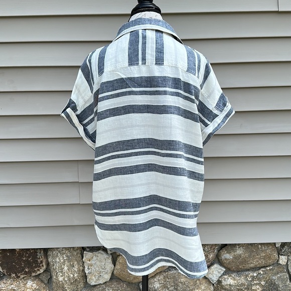 ARTISAN NY Blue and White Striped Linen Popover Tunic - Picture 5 of 11